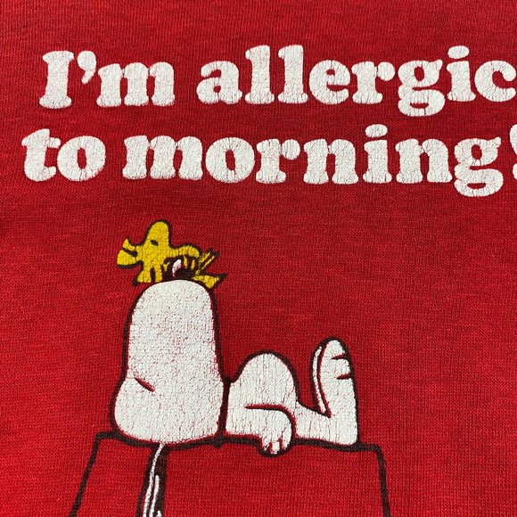 Vintage 70s Snoopy Peanuts Sweatshirt Small I'm Allergic To Morning Woodstock - Picture 5 of 16